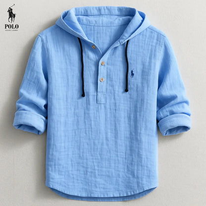 Relaxed Fit Linen Hoodie Shirt for Men