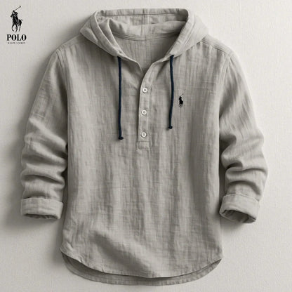 Relaxed Fit Linen Hoodie Shirt for Men