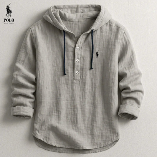 Relaxed Fit Linen Hoodie Shirt for Men