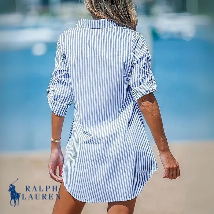R. Ꮮаᴜгеn Classic Striped Shirt Dress + Free R. Ꮮаᴜгеn Brie Tote Bag